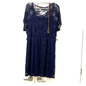 Navy lace dress with belt 1X
